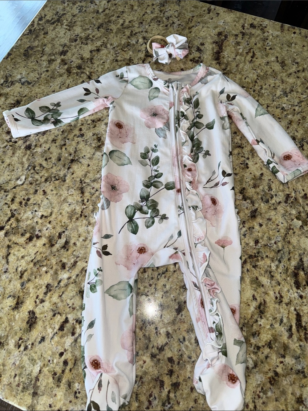 Caden Lane Floral Ruffle Zip Baby Footed Sleeper